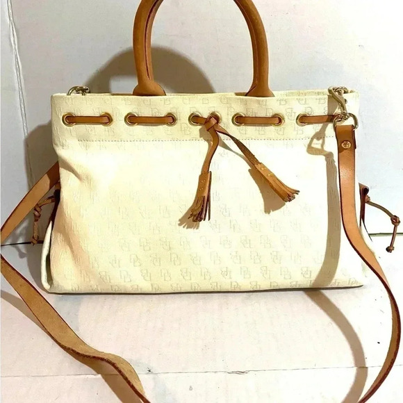 Dooney Bourke white canvas leather satchel handbag - Picture 4 of 15